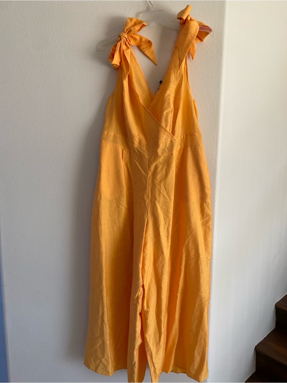 Women’s Orange Tie-Shoulder V-Neck Jumpsuit